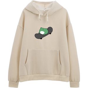 Sweat-shirt décontracté pour femme, à capuche, à manches longues, en coton, motif grenouille skater mignon, abricot, XXL - Product Image 1