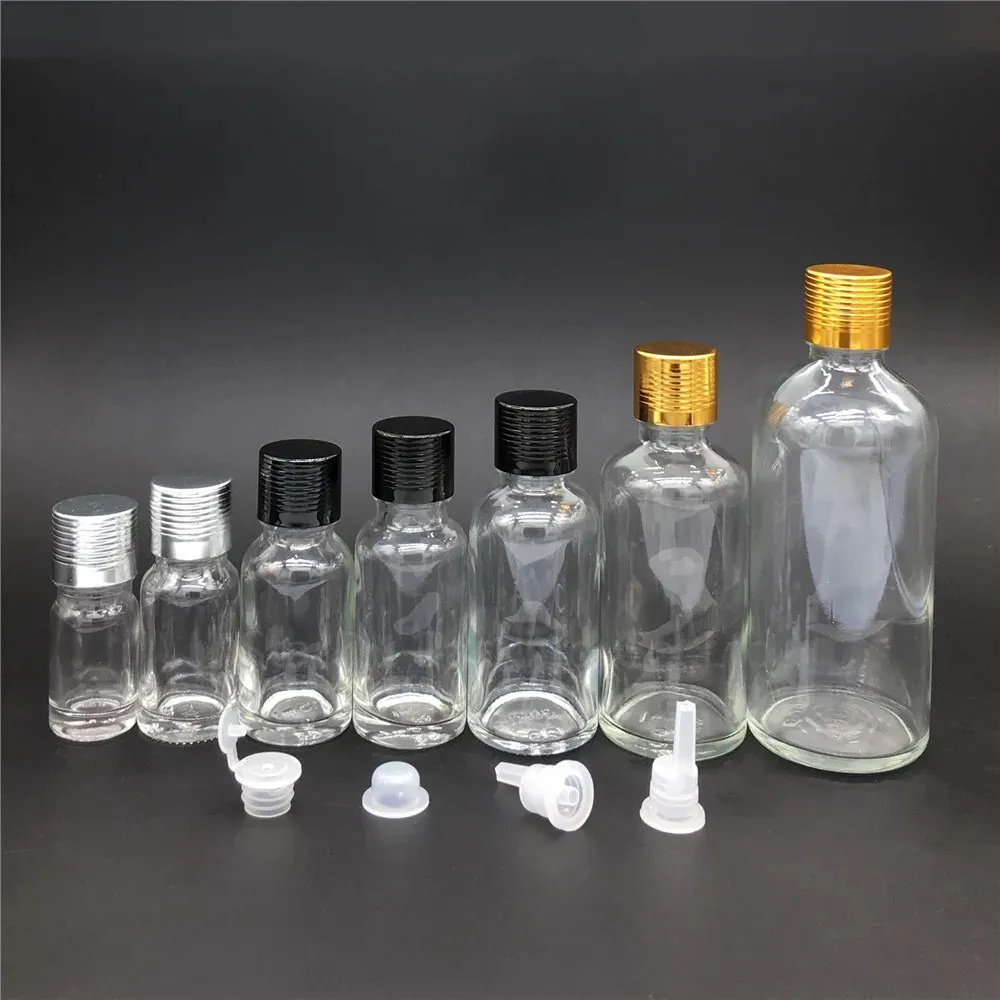 5ml 10ml 15ml 20ml 30ML 50ml 100ml bottiglia di vetro trasparente flaconcini di olio essenziale con tappo a vite + tappo bottiglia di profumo