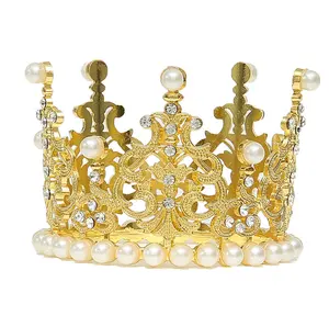 Girls kinder 7.8cm luxus prinzessin königin schmuck dekorative gold metall kuchen mini tiara