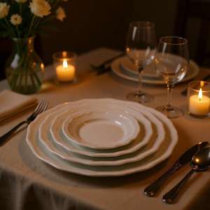 Assiettes <span class=keywords><strong>de</strong></span> présentation <span class=keywords><strong>en</strong></span> céramique blanche gaufrée <span class=keywords><strong>en</strong></span> gros, lot d'assiettes à dîner <span class=keywords><strong>en</strong></span> <span class=keywords><strong>porcelaine</strong></span> pour mariage, pour la décoration - Product Image 6