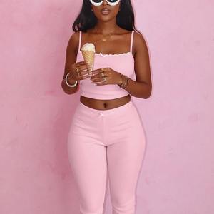 Spring and Summer New Fashion Lace <b>Patchwork</b> Halter <b>Top</b> Slim Shorts Set for Women Fashion - Product Image 1