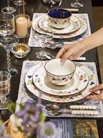 Service de vaisselle en porcelaine Peony, bleu roi, assiettes et bols à motifs floraux, vaisselle sous glaçure pour la maison, les repas et les cadeaux