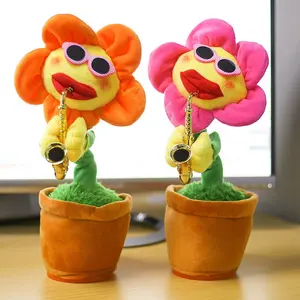 Musical Saxophone Soft Plush Flower Toy Repeats What You Say Singing Dancing Talking Recording Glowing Sunflower