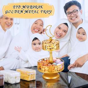 Bandeja Metálica Decorativa para Eid Mubarak, Soporte para Pastel Dorado, Bandejas Decorativas para Ramadán, Soporte para Cupcakes, Bandeja de Dos Niveles para Galletas - Product Image 3