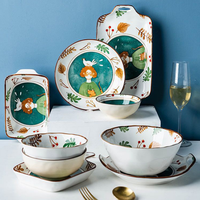 Prix de gros Fantaisie Maison Restaurant Céramique Vaisselle Ensembles Chine Porcelaine Vaisselle Couverts Ensemble Assiette Bol Cuillère Baguettes
