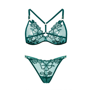 Ensemble de lingerie triangle <span class=keywords><strong>France</strong></span> pour femmes, soutien-gorge femme uni avec broderie en maille Y et décoration en dentelle, grande taille - Pur désir - Product Image 5