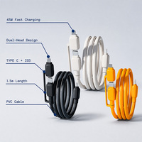 Kabel Pengisian Cepat 65W Dual-Head Type-C ke IOS 1.5m dengan Pelindung Silikon & Anyaman Nilon 5A, Garansi 12 Bulan untuk Ponsel/Tablet