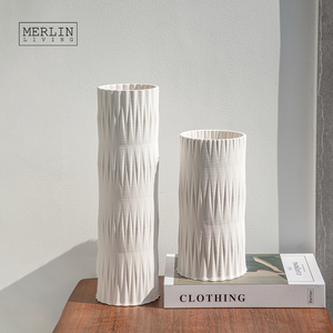 Jarrón de cerámica con estampado 3D de <span class=keywords><strong>Merlin</strong></span> Living en forma de jarrón de decoración del hogar de bambú, fabricación de fábrica de cerámica Chaozhou - Product Image 2