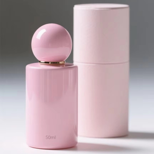 Botella de perfume de nicho de lujo de 50ml, cuerpo suave y brillante con tapa esférica de tono rosa desnudo suave, botella de vidrio personalizable para <span class=keywords><strong>marca</strong></span> - Product Image 2