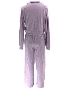 Özel Logo kadın düz renk rahat Streetwear güz Athleisure salonu uzun kollu v-çentik kazak Joggers kazak seti - Product Image 6