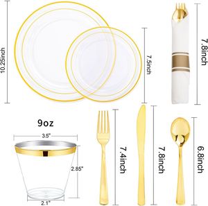 100 Pieces PS Plastic Heavy Duty Sustainable <b>Disposable</b> Dinnerware Party <b>Plates</b> Gold/Rose Gold/Silver 10.25inch/7.5 Inch Party - Product Image 2