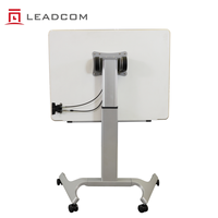 Bureau mobile pliable pneumatique LEADCOM LS-QF60 avec système de levage pneumatique, table de bureau pliable avec roulettes pour salle de réunion et de formation