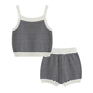 Vêtements pour enfants en gros : Ensemble débardeur et short en tricot, coton rayé, pyjama pour enfants - Product Image 1
