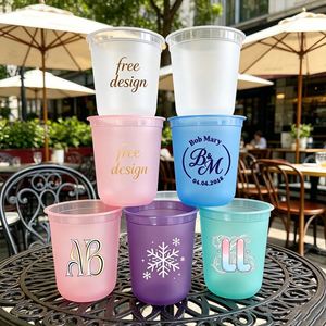 Gobelets en plastique PP transparent rigide sans BPA, personnalisables avec logo, pour stades, mariages et banquets, 8oz, 10oz, 14oz, 20oz, gobelets givrés - Product Image 1