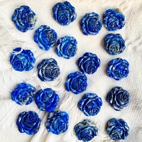 Figurine de fleur de rose en lapis-lazuli sculptée à la main, pierre précieuse bleue naturelle, décoration de bureau et de maison, vente en gros