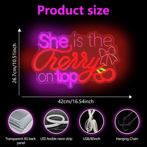 She's Cherry on Top Enseigne au néon pour décoration murale Décorations de fête Cherry Enseigne au néon <span class=keywords><strong>Led</strong></span> Dimmable Custom Neon Lights - Product Image 3