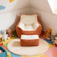 Promotion 2026 : Fauteuil de relaxation bicolore orange et blanc avec pompons et ottoman pour salon et chambre
