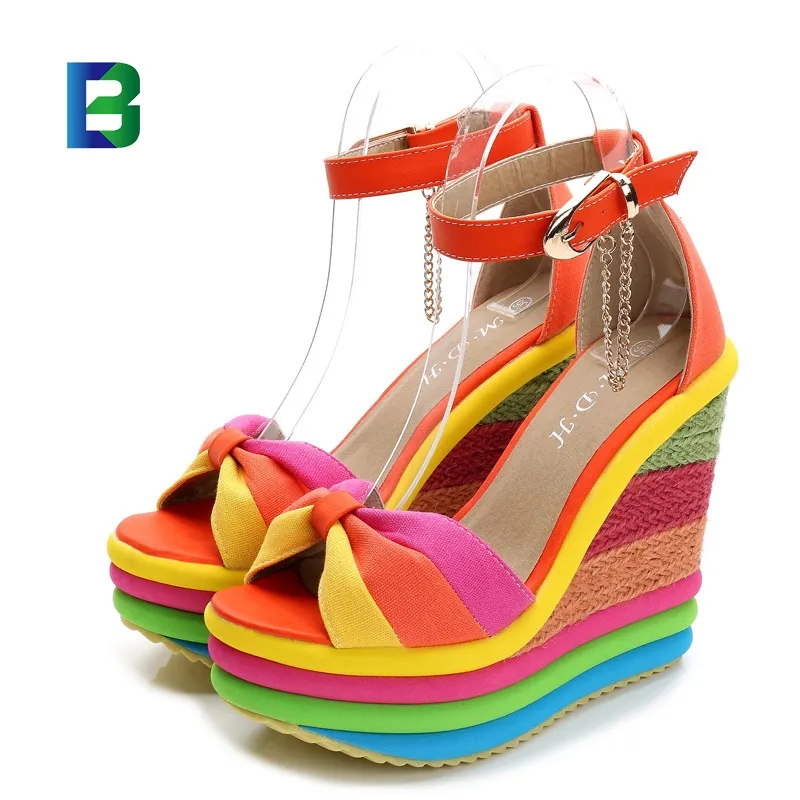 BC Summer Sandals Women's Ladies Wedges High Multicolor Patchwork Sandals Peep Toe Roman Shoes Sandals High Heels