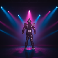 Disfraz de Robot Luminoso LED con Control Remoto, Traje Brillante con Casco de DJ, Efecto Láser de Color Personalizado, Recargable por USB para Discoteca