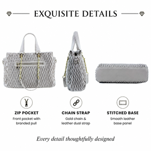 Borsa Tote Trapuntata da Donna Grigio Chiaro Stile Designer con Due Manici Superiori e Tracolla a Catena Dorata per Vendita all'Ingrosso - Product Image 2