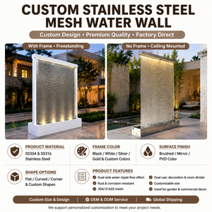 Fontaine à cascade rectangulaire moderne autoportante en acier inoxydable avec panneau en maille lumineuse pour la décoration extérieure de jardin - Product Image 4