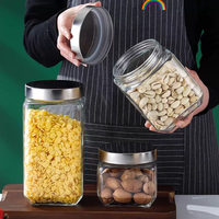 Bocal hermétique scellé en verre sodocalcique avec couvercle en acier inoxydable pour le stockage du thé, des grains de café et des aliments dans la cuisine