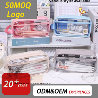 Nouvelle trousse à crayons transparente en PVC, sac Ita, vente en gros, logo personnalisé, grande capacité, pour l'école, le bureau, les filles, avec poignée, Estuche Transparente