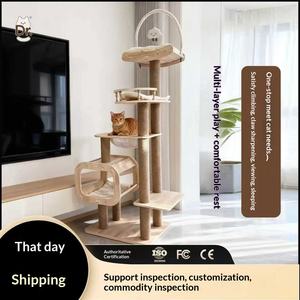 رف تسلق للقطط من الخشب الصلب مع مساحة كبيرة، كبسولة نوم للقطط، شجرة للقطط مع لوحة تسلق مدمجة ورف للقفز مضاد لخدوش القطط - Product Image 3