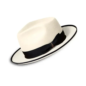 White Wool Fedora <b>Hat</b> With Black <b>Band</b> Unisex Adult Casual Spring Summer Formal Style - Product Image 2