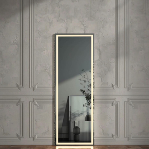 2025 tendance luxe moderne maison salon meubles personnalisé pleine longueur dressing bois miroir sol debout conception mur LED - Product Image 4