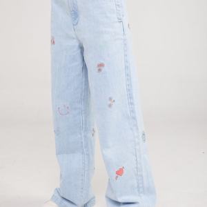 Pantalones Anchos de Mezclilla para Mujer, Diseño Personalizado, Bordado Completo, Estilo Boyfriend, Elásticos, de Alta Calidad - Product Image 4