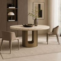Table à manger ronde moderne et durable en marbre artificiel, base en acier carbone, mobilier de salle à manger de luxe pour la maison, l'hôtel et le restaurant