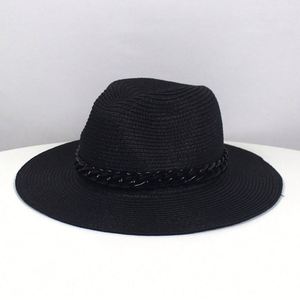 Wholesale Female Summer Sun <b>Straw</b> <b>Hats</b> Jazz <b>Hat</b> Beach <b>Straw</b> Panama Fedora <b>Hat</b> with Chain - Product Image 4