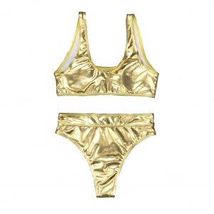 Traje de Baño Bikini Metálico Brillante de 2 Piezas Personalizado de Alta Calidad con Servicio OEM para Fitness Femenino, Deporte de Verano 2023 - Product Image 3
