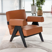 Fauteuil en bois massif de frêne de style oriental rétro, finition peinture brute, assise en cuir PU, mobilier de salon d'hôtel, directement de l'usine