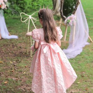 Vestido de Princesa con Volantes en Jacquard Rosa para Niñas, Estilo A-Line, Disfraz de Dama de Honor con Flores de Satén, Talla Mediana/Grande - Product Image 3