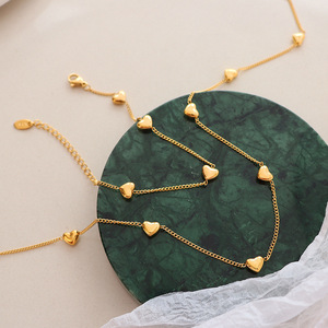 Stainless Steel 18K Gold Plated Full Horizontal Heart <b>Statement</b> Choker <b>Necklace</b> and Bracelet Set | Versatile Design - Product Image 3