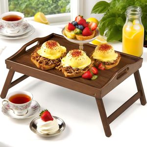 Plateau de service pliable en bambou 35x20x5 cm, rectangulaire, alimentaire, portable, pour la maison, le restaurant, l'hôtel - Product Image 1