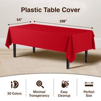 Nappe en plastique rouge 274x137 cm pour la protection de la table Couverture de table jetable