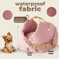 Sac de transport matelassé 3-en-1 pour animaux de compagnie, pour chien et chat, convertible en siège auto et lit de voyage, imperméable, en coton PP, avec bandoulière, pour petits chiens de 45 cm