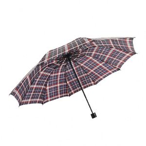 10-Rib Checkered Umbrella Three-Fold Manual Double <b>Folding</b> British Plaid Portable Home and Business Use Windproof Storm Umbrella - Product Image 1