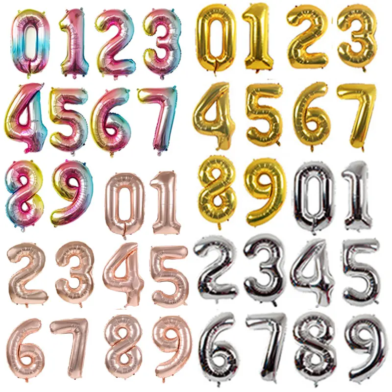 Globos de números para decoración de fiesta de cumpleaños, papel de aluminio de 16, 32 y 40 pulgadas, color negro, oro rosa gigante, números, venta al por mayor