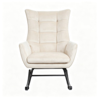 Fauteuil à bascule moderne en velours vert émeraude, capitonné, avec base en métal noir pour chambre à coucher, appartement, certifié BSCI, OEM/ODM
