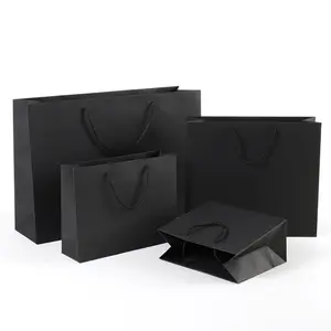 थोक RTS काला खरीदारी पेपर बैग संभाल के साथ व्यापार के लिए लक्जरी खरीदारी पेपर बैग उपहार बैग निर्माता