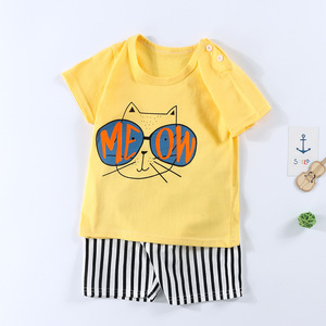 Ensembles de pyjamas pour enfants de haute qualité, en coton fin pour l'été, ensemble 2 pièces, pyjama décontracté à manches courtes, ensembles de pyjamas unisexes - Product Image 3
