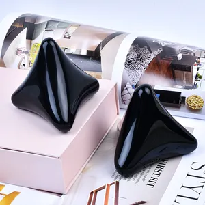 Newest Style Natural Black Obsidian Jade Stone Neck Shoulder Foot Body Muscle Relaxation Gua Sha Fascia Solid Triangle Massager