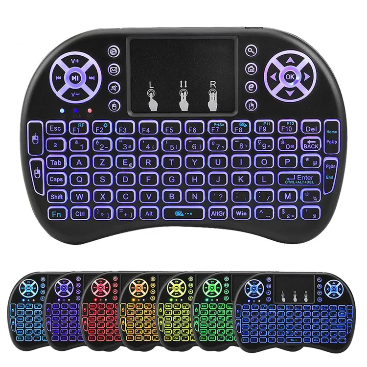 Mini clavier sans fil i8 2.4 ghz rétro-éclairé coloré, télécommande, pour boîtier TV, avec souris air mouse, 7 couleurs