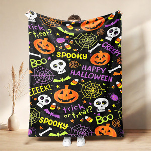 Couverture en flanelle à motifs d'Halloween, couverture de sieste, décoration de fête, cadeau d'horreur, confortable, chaude, super douce pour la chambre à coucher, le salon - Product Image 6