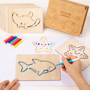 Kit <span class=keywords><strong>de</strong></span> <span class=keywords><strong>dessin</strong></span> avec conteneur en bois : Animaux mignons, dinosaures, insectes, créatures marines, peinture, comment dessiner n'importe quoi - Product Image 5