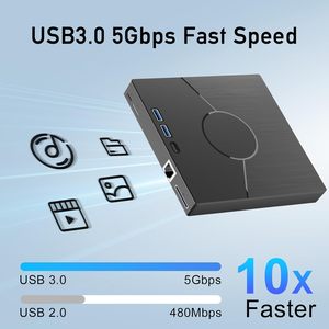 Unidad de DVD Externa 7 en 1, USB 3.0 y Tipo-C, con Ethernet, 3 Puertos USB, Ranura SD/TF para Computadora de Escritorio/Portátil/<span class=keywords><strong>Win</strong></span>/Linux/Mac OS - Product Image 5